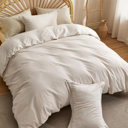 Bedsure Cotton Duvet Cover King Size - Waffle Weave Boho Rhombus Textured Duvet Cover, Soft and Breathable Rhombus Jacquard Bedding Set for All Seasons (Beige, King, 104"x90")