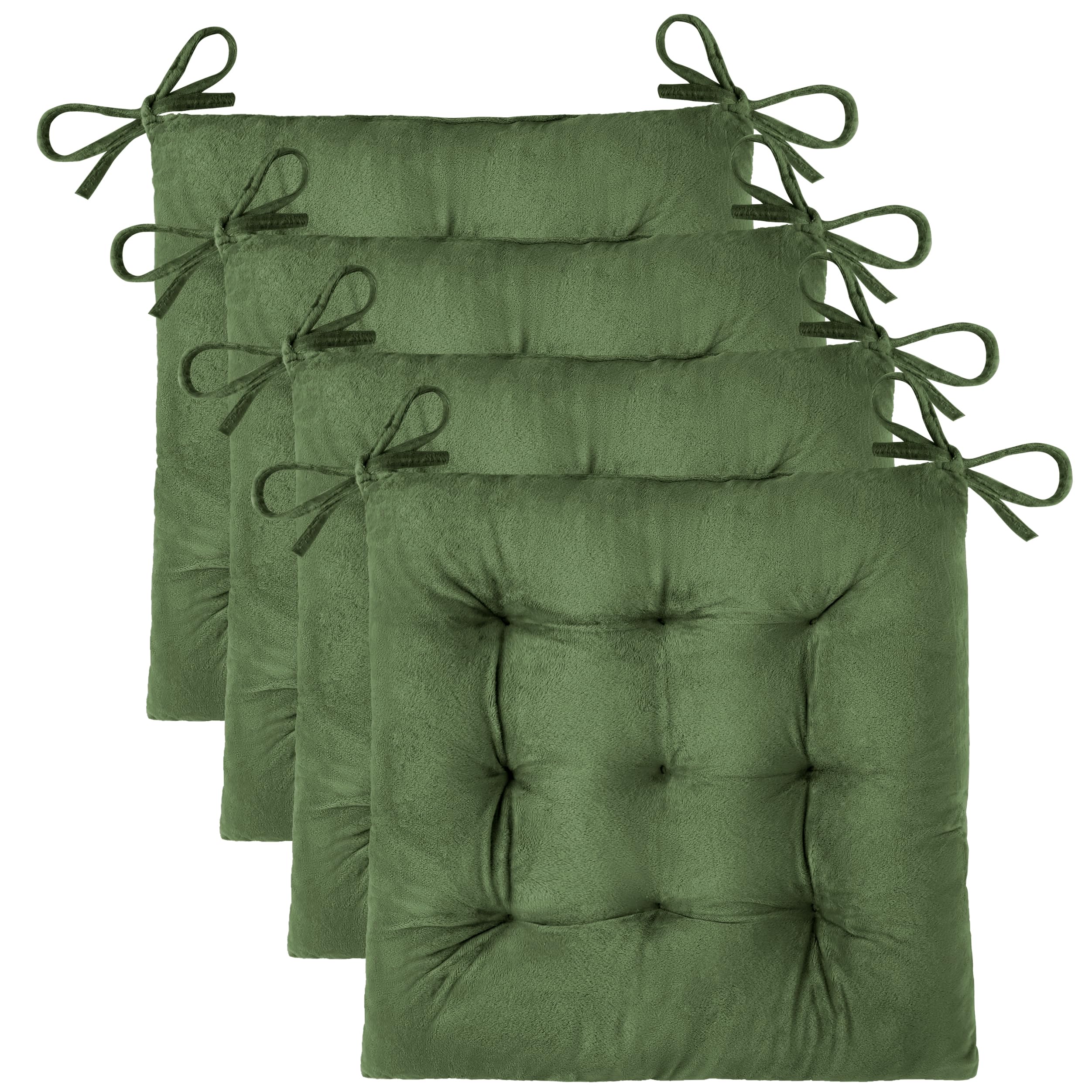 OVOV 4 Pack Chair Cushions for Dining Chairs Soft Seat Cushions for Kitchen Desk Chairs Square Chair Pads with Ties (15.5"x15.5" Green)