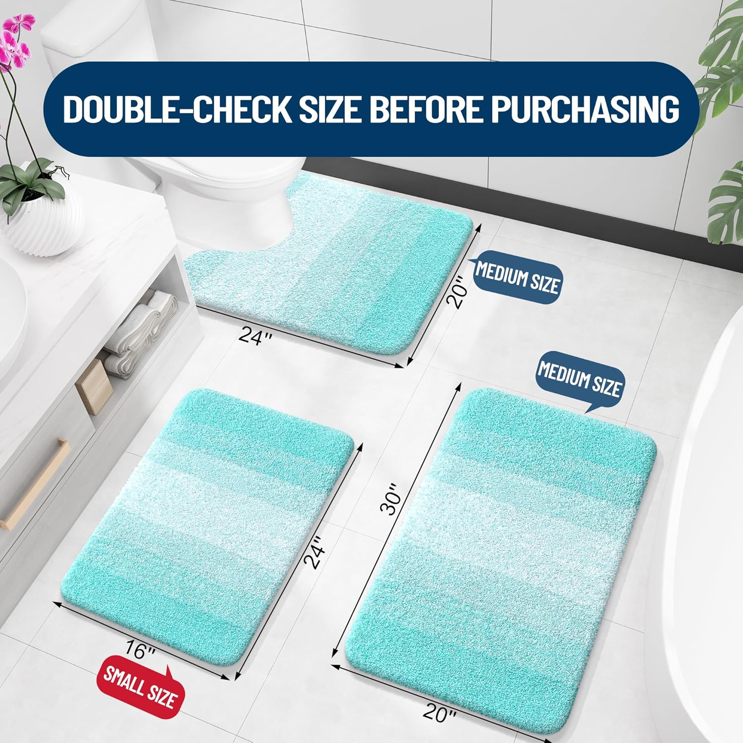 OLANLY Bathroom Runner Rug - Extra Soft Absorbent Microfiber Mat 44x24 | Quick Dry & Washable, Teal