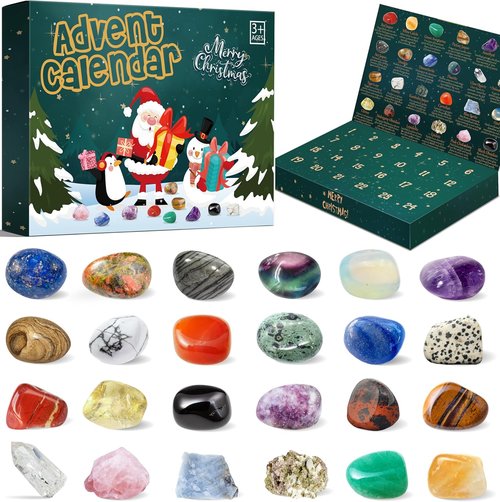 Crystal Advent Calendar 2025 - 24 Unique Crystals & Gemstones for Healing | Perfect for All Ages