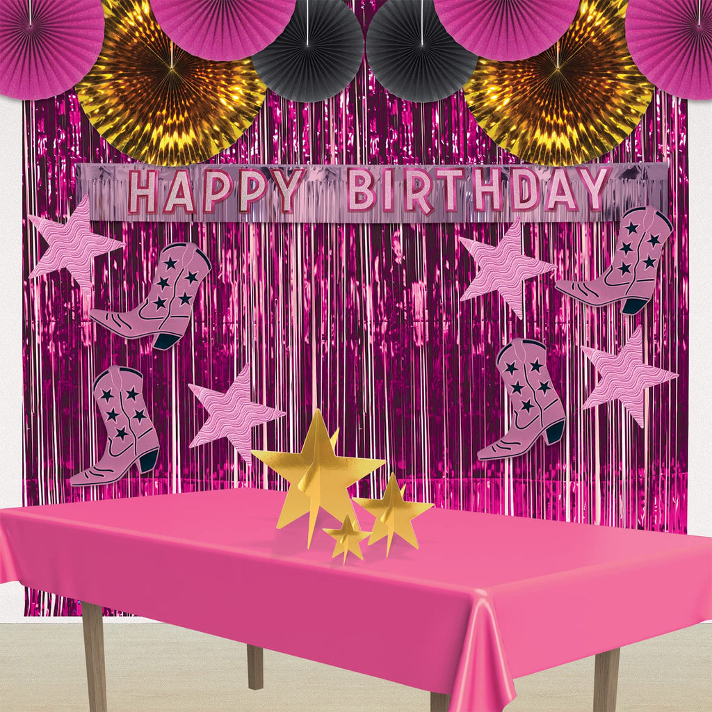 Beistle , 6 Piece Foil Cowboy Boot Silhouettes, 16'' (Pink/Black)