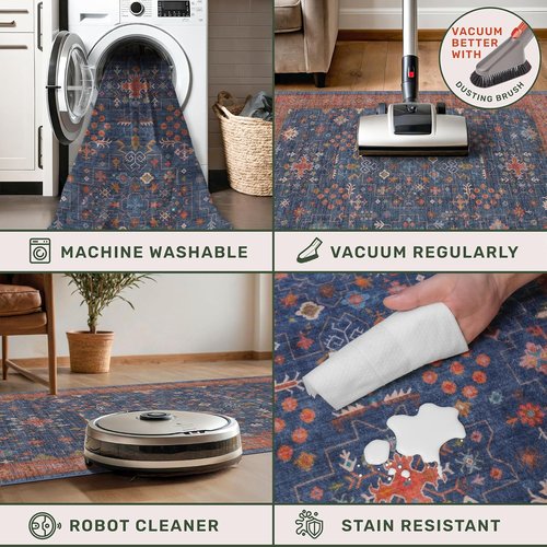 Hazo Haus Navy Blue Area Rug - Machine Washable, Non-Slip, Stain Resistant | 5x7 for Living Room, Bedroom, Kitchen
