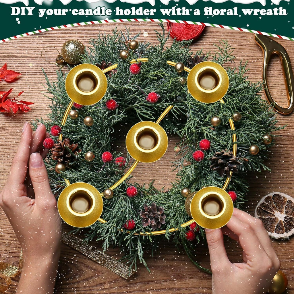 Regine Switzerland 2 Pack Christmas Advent Wreath Candle Holders - Gold Metal Centerpiece for Holiday Decor