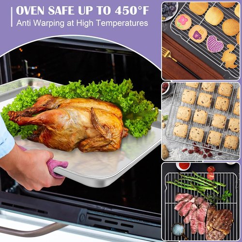 E-far Large Baking Sheet Set - 20 x 14 Inch Stainless Steel Cookie Pans with Wire Racks | Non-Toxic & Heavy Duty
