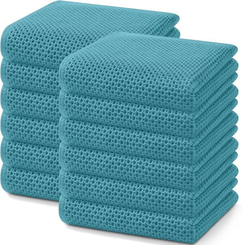 Homaxy Kitchen Dish Towels - Ultra Soft 100% Cotton Waffle Weave | Quick Drying, 13 x 28 Inches, 12-Pack, Lake Blue