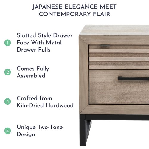 Evolur Kyoto Night Stand in Brown Stone, Unique Two Tone Design, Spacious Drawers with Ball Bearing Glides, Multifunctional Nightstand, Made of Hardwood