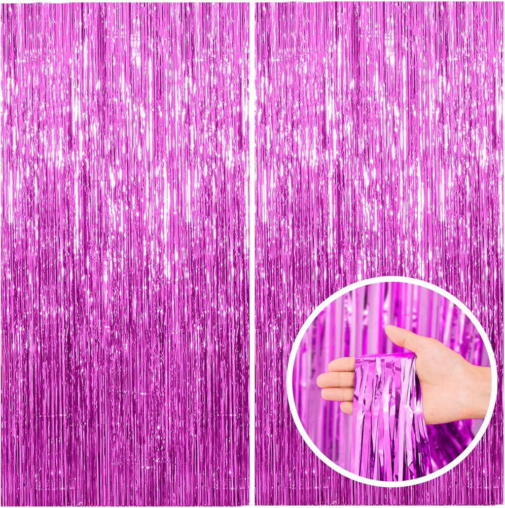 Skiennix Hot Pink Party Backdrop - 2 Pack Tinsel Curtain for Birthdays & Celebrations