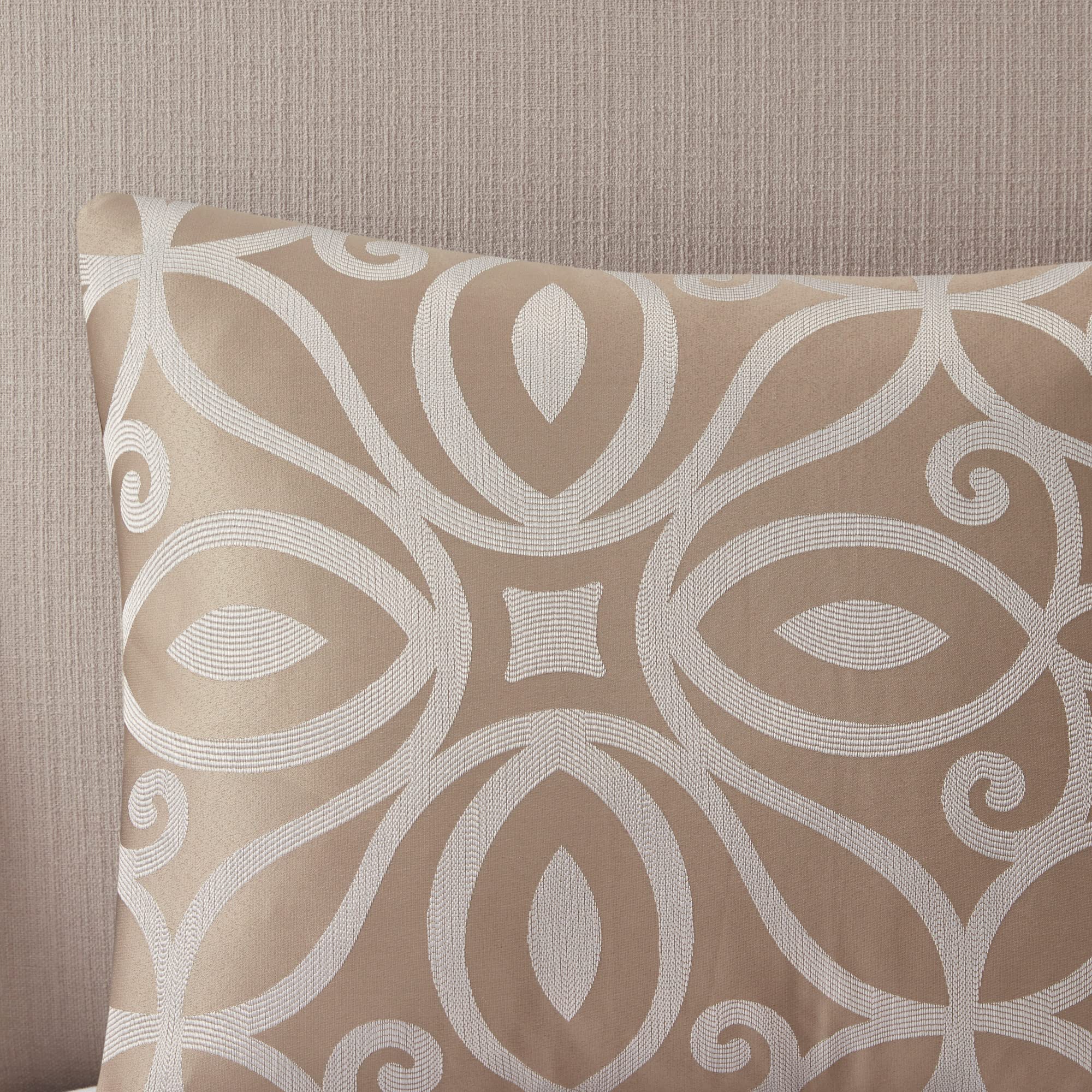 Madison Park Carina Cozy Comforter Set Luxe Jacquard Medallion Design with Embroidery and Pleated Details, All Season Bedding with Matching Shams, Decorative Pillow, Queen, Taupe 7 Piece