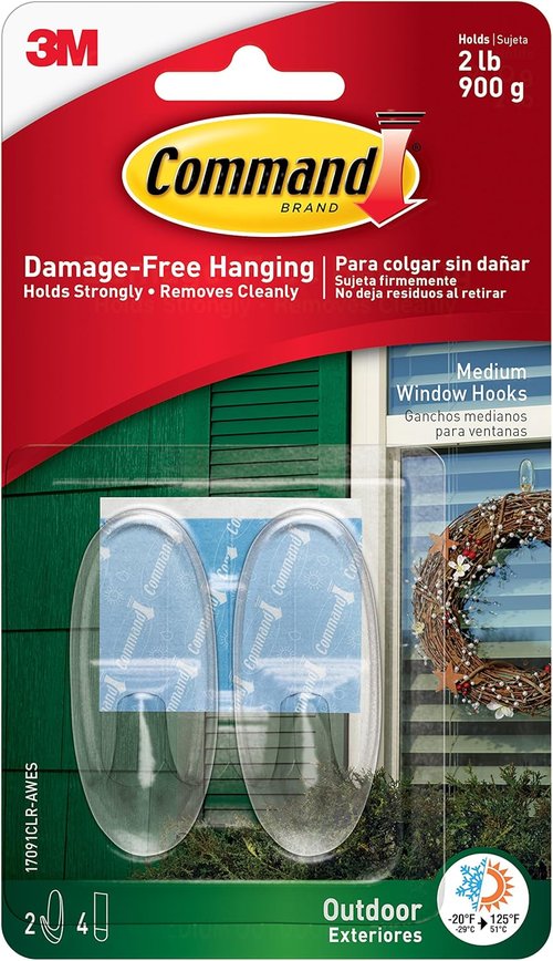 Command Outdoor Window Hooks - Durable Hold for 2 lbs | Medium Size (17091CLR-AWES)