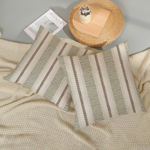 Yxuiyal Boho Pillow Covers 18x18 Set of 2 Sage Green Brown Stripes Throw Pillow Covers Outdoor Decoration Modern Abstract Decorative Pillowcase Farmhouse Linen Cushion Case Decor for Home Couch Sofa