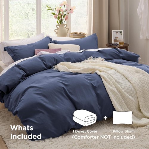 Bedsure Navy Blue Duvet Cover Set - Soft Prewashed Cotton-Like Polyester Twin/Twin XL 2-Piece Bedding Set