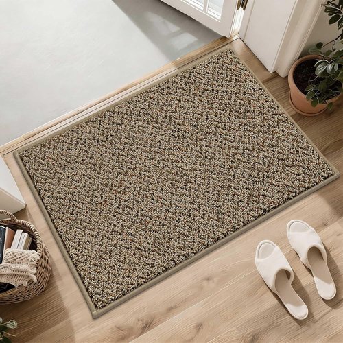 COSY HOMEER Non-Slip Door Mat - Absorbent 17" x 30" Entryway Rug | Washable Taupe Floor Mat