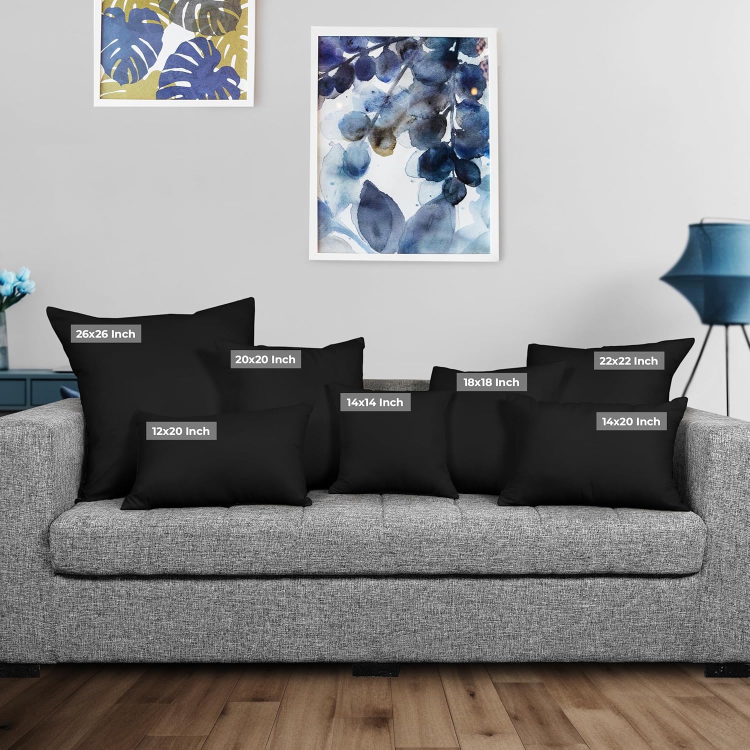 Utopia Bedding 12x20 Pillow Inserts - Set of 2 Black Decorative Throw Pillows for Sofa & Couch - Soft & Fluffy Cushions