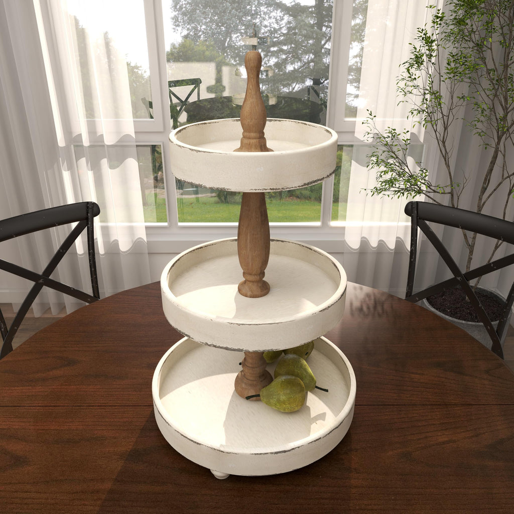 Deco 79 Wood 3 Tiered Tiered Server, 15" x 15" x 24", White