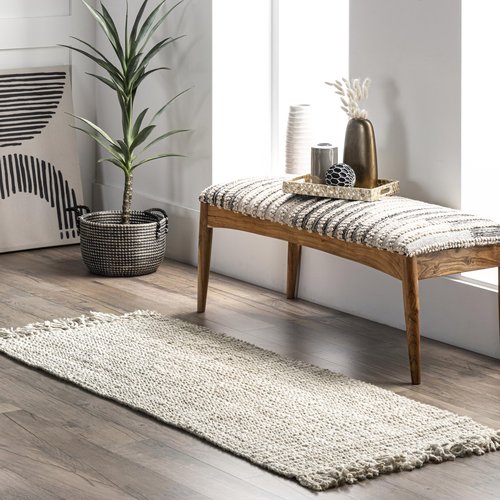 Nuloom Daniela Off-White, 2'6" x 6', Handmade, Jute, Tassel, Soft and Textured, High Traffic, Stain Resistant, Easy Clean, Durable Runner for Bedroom, Living Room, Dining Space, Foyer, Entryway