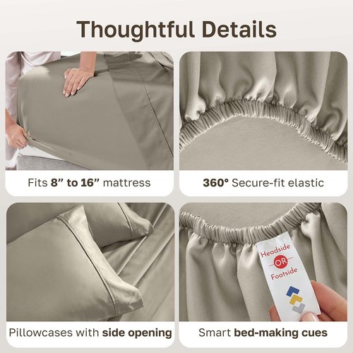California Design Den Queen Size Bed Sheets Set - 100% Cotton, 400 TC, Silky Smooth Sateen, Deep Pockets - Taupe