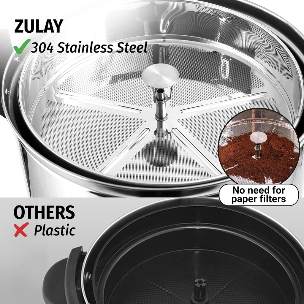 Zulay 100 Cup Coffee Maker - Commercial Grade Double-Wall Stainless Steel Urn for Quick Brewing | Silver