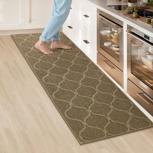 COSY HOMEER Kitchen Rug Non Slip Washable 24"x71", Absorbent Kitchen Mats for Floor, Runner Rugs for Kitchen Floor, 100% Polypropylene Kitchen Sink Rug (Beige)