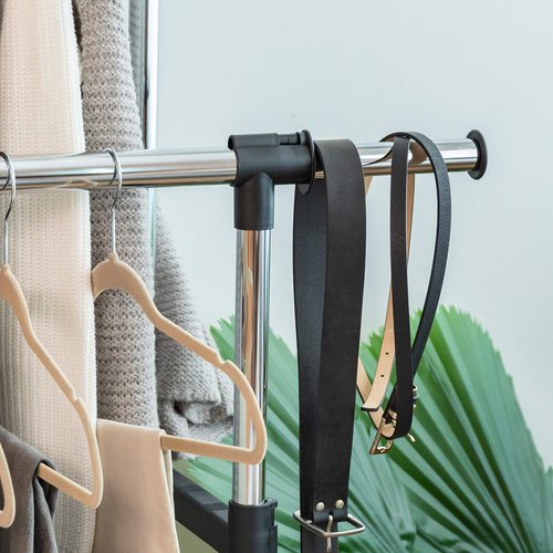 IRIS USA Portable Double-Rod Height Adjustable Clothes Rack with Extendable Bar and Lockable Wheels, Rolling Garment, Double Rod Wardrobe Rack, Easy Assemble, for Clothes, Belts, Shoes, and Bags
