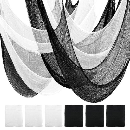AHEONLAR 6-Pack Halloween Creepy Cloth - 30x72 Inch Black & White Halloween Gauze Spooky Fabric Cloth for Outdoor Decorations