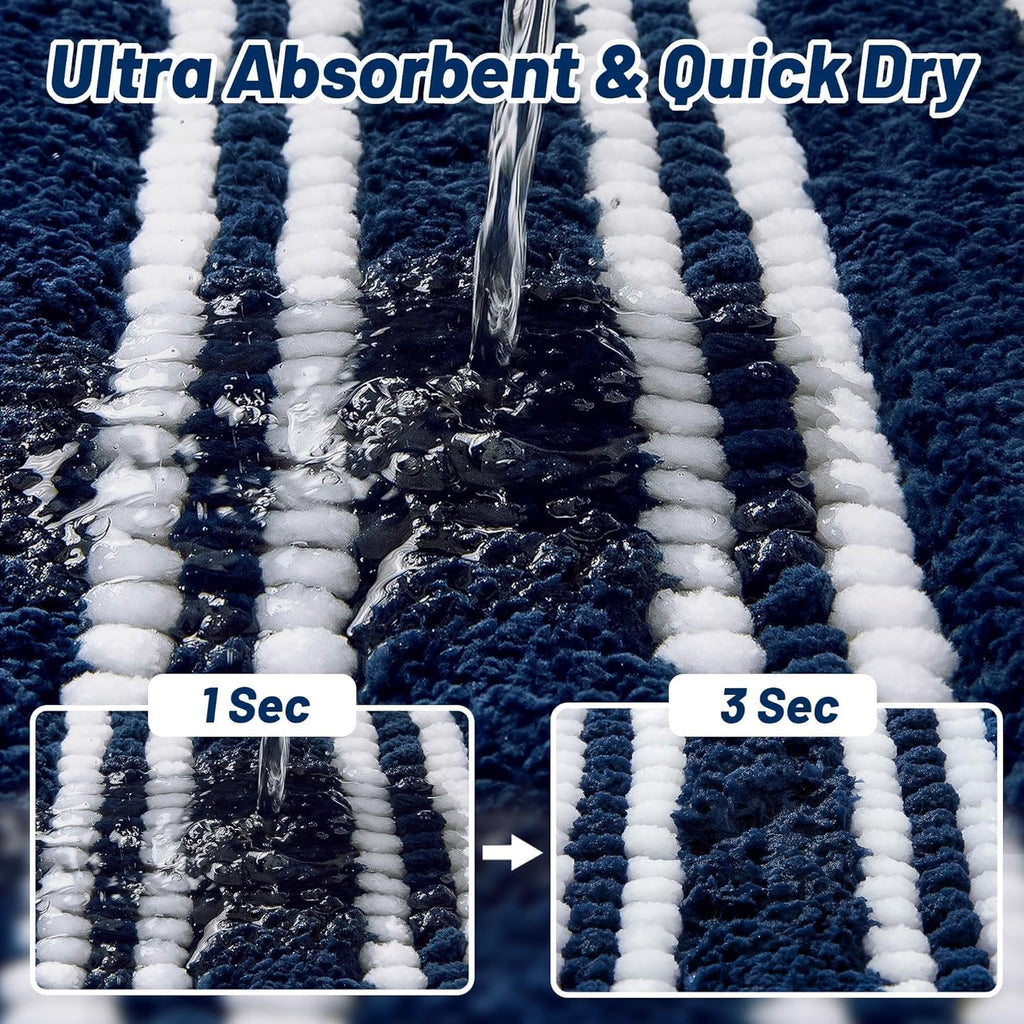 Skiennix Non-Slip Washable Bathroom Rugs - Ultra Soft, Super Absorbent Chenille Mat | 24x17, Navy