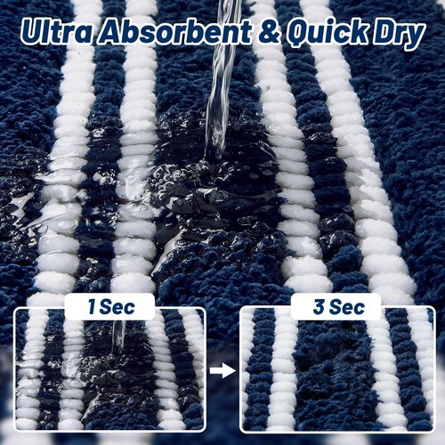 Bathroom Rugs Non Slip Washable 24x17, Ultra Soft Super Absorbent Bath Rugs for Bathroom Floor, Shaggy Chenille Bath Rug, Microfiber Plush Quick Dry Bath Mat for Bathtub, Sink and Shower, Navy