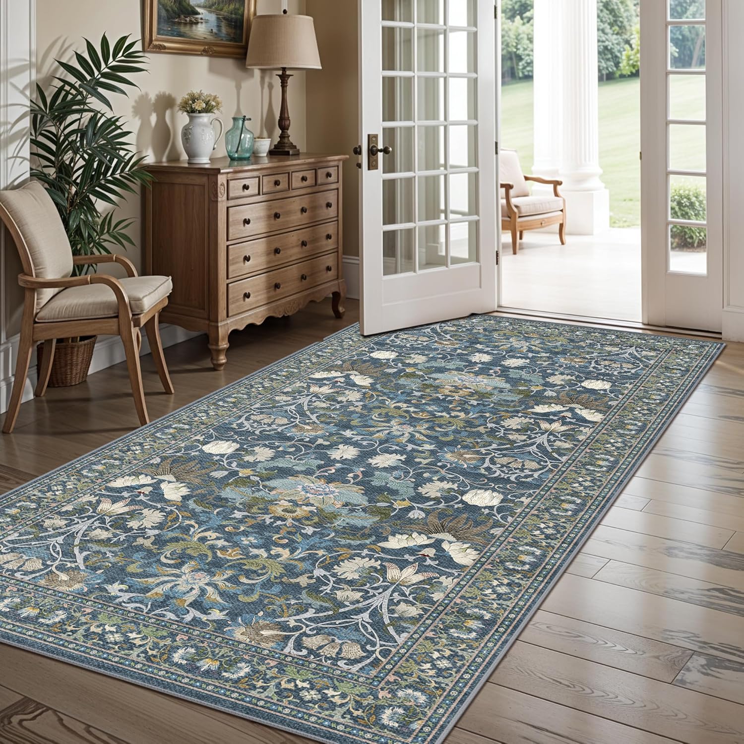 Skiennix 4x8 Washable Kitchen Area Rug - Elegant Floral Design | Stain-Resistant Soft Carpet for Living Room, Entryway, and Bathroom
