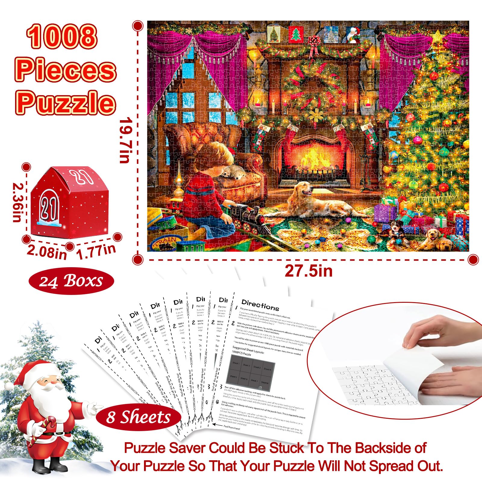Advent Calendar 2025 Christmas Jigsaw Puzzles, Christmas Surprise Countdown Calendars for Adult and Kids, 24 Parts 1008 Pieces Holiday Puzzle Gifts Decorations with Puzzle Saver