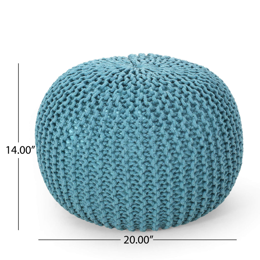 Nahunta Knitted Round Pouf - Cotton - Aqua