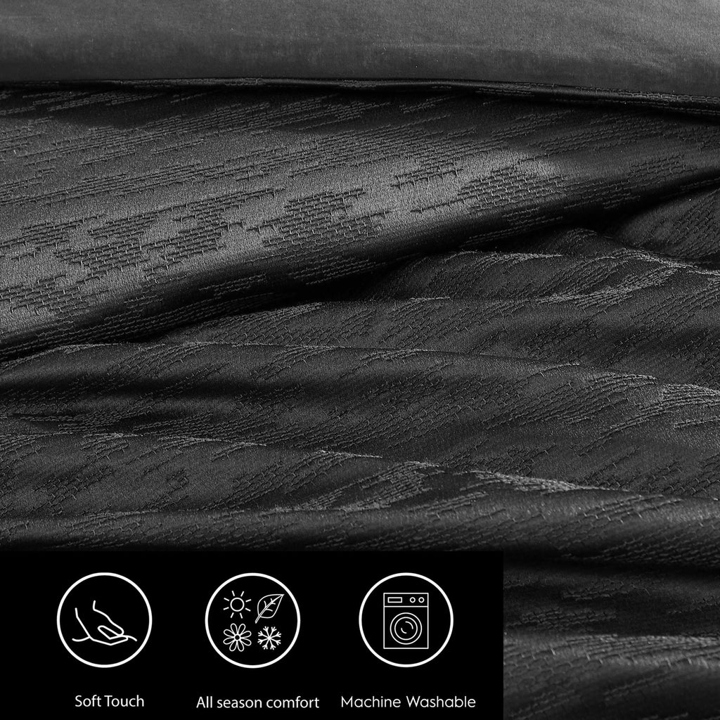 Vera Wang - Queen Duvet Cover Set, Soft Cotton Bedding with a Textured Weave Feel, Button Closure & Inner Corner Ties, 3 Piece Bed Set with Matching Pillowcases (Illusion Black)