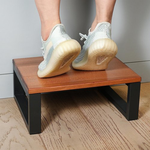 CONSDAN Step Stool with Metal Frame, Solid Hardwood Step Stool for Toddler/Kids/Adult, Portable Stool for Bedroom Bathroom-Chocolate