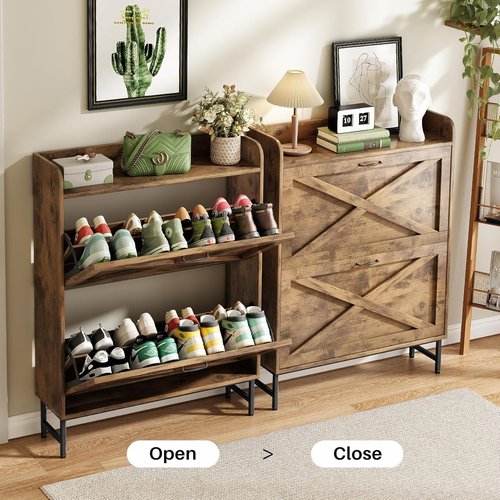 Kitstorack Shoe Storage Cabinet - Rustic Brown Freestanding Organizer with 2 Flip Drawers