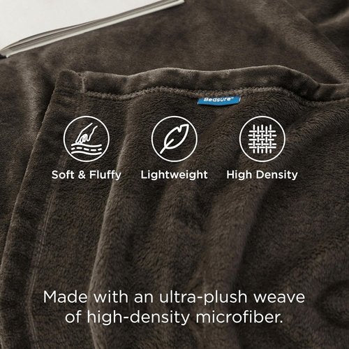 Bedsure GentleSoft Fleece Throw Blanket - XL 300GSM Plush Cozy Blanket in Brown, 50x70 Inches for Bed & Travel