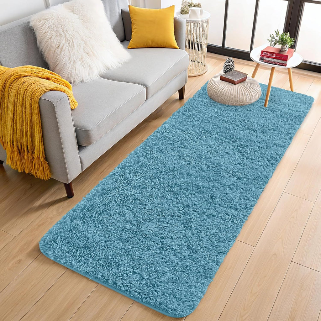 OLANLY Runner Rugs - Machine Washable Soft Fluffy Shaggy Design | Slate Blue for Bedroom & Hallway