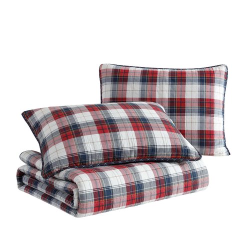Nautica - Full/Queen Quilt Set, Super Soft Reversible Bedding with Matching Shams, Plaid Home Decor (Rosedale Red, Full/Queen)