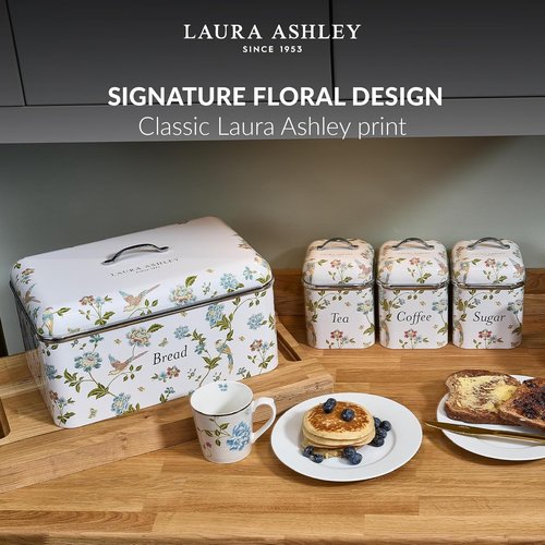 Laura Ashley Canister Set - Elegant 3-Piece Elveden White Design for Kitchen Storage