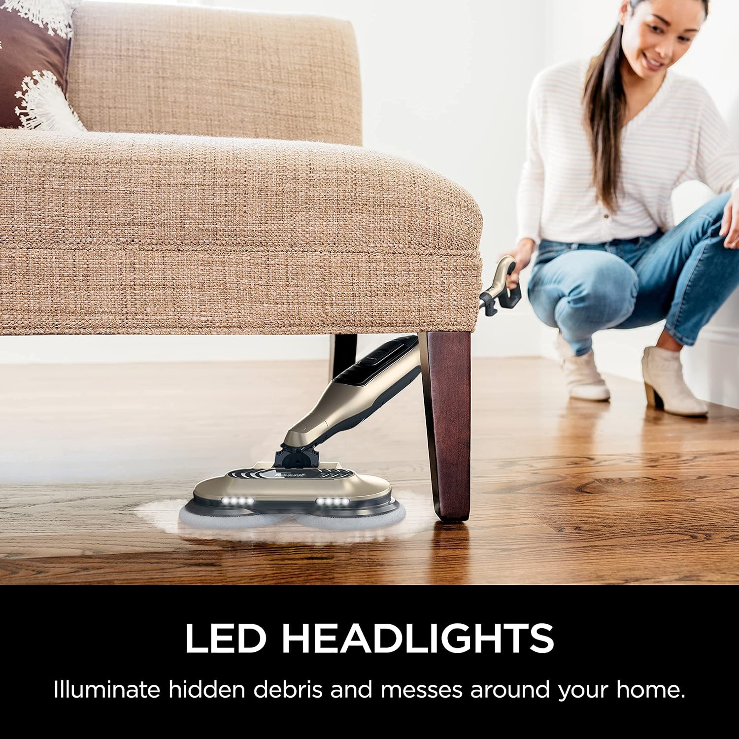 Shark S7001 Mop - Scrub & Sanitize Hard Floors with 4 Washable Pads | 3 Steam Modes & LED Headlights, Gold