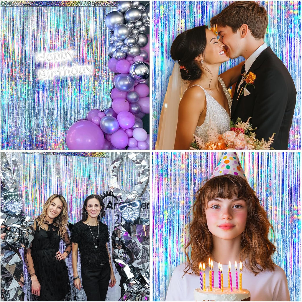 Silver Foil Fringe Curtain by [Brand Name] - 4 Pack Metallic Tinsel Backdrop for Parties & Events
