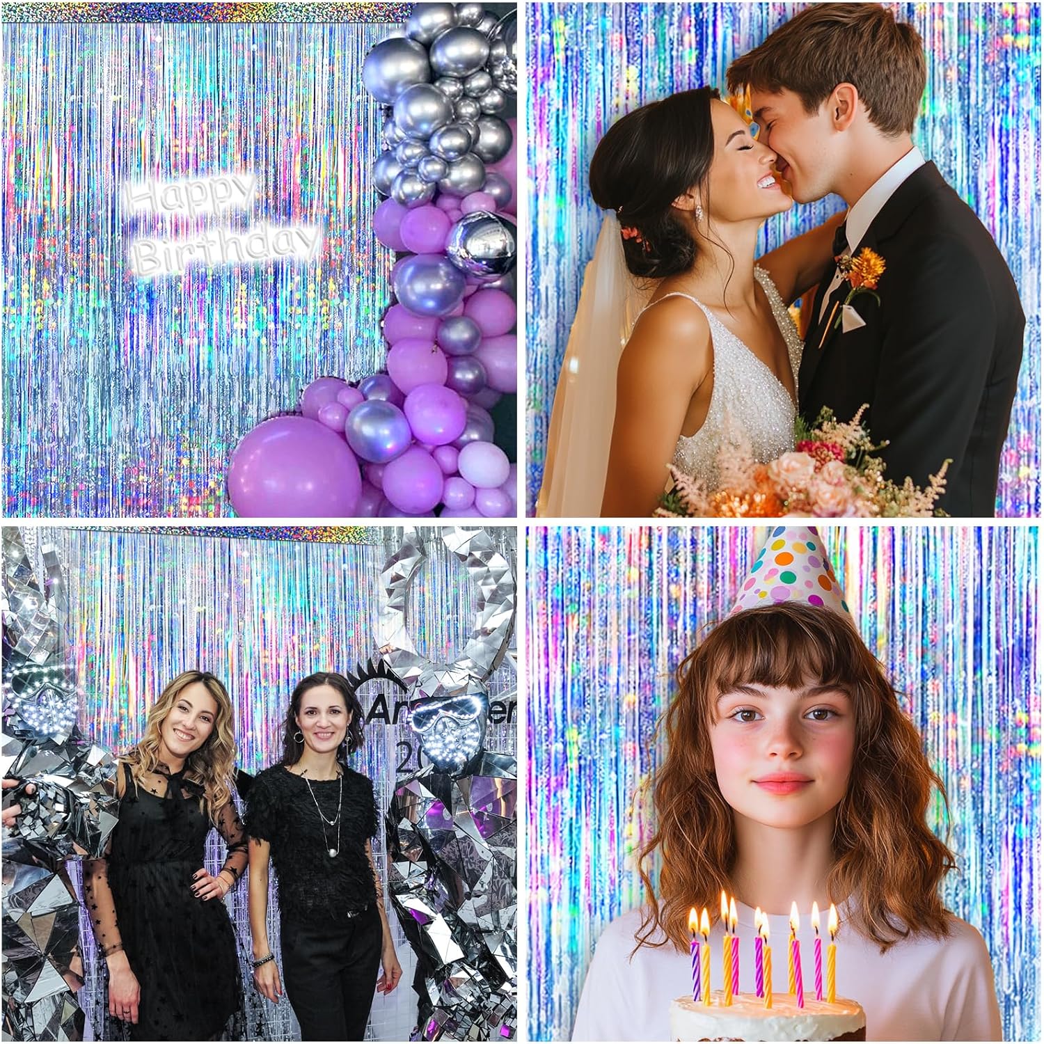 Silver Foil Fringe Curtain by [Brand Name] - 4 Pack Metallic Tinsel Backdrop for Parties & Events