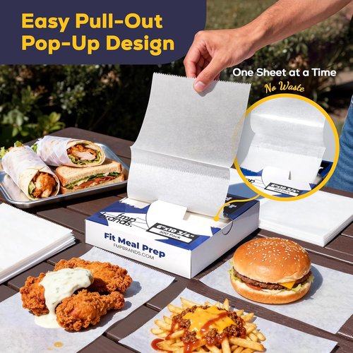Fit Meal Prep Deli Wax Paper Sheets - 500 Pack | Waterproof & Greaseproof 6 x 10.75 Inches
