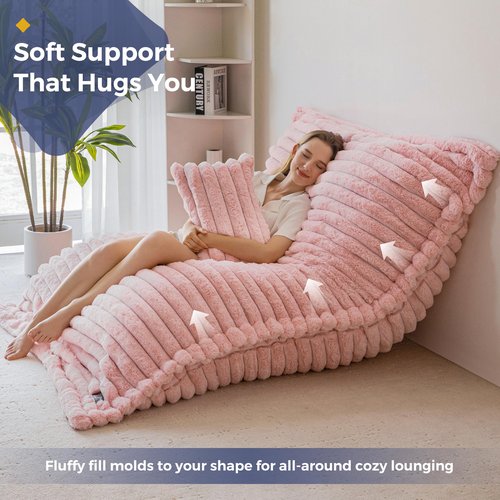 MAXYOYO Giant Bean Bag Chair with Pillow, 3 in 1 Convertible Bean Bag Chair for Adults with Removable Cover, Floor Cushion Stuffed Floor Lounger for Living Room Bedroom, Pink