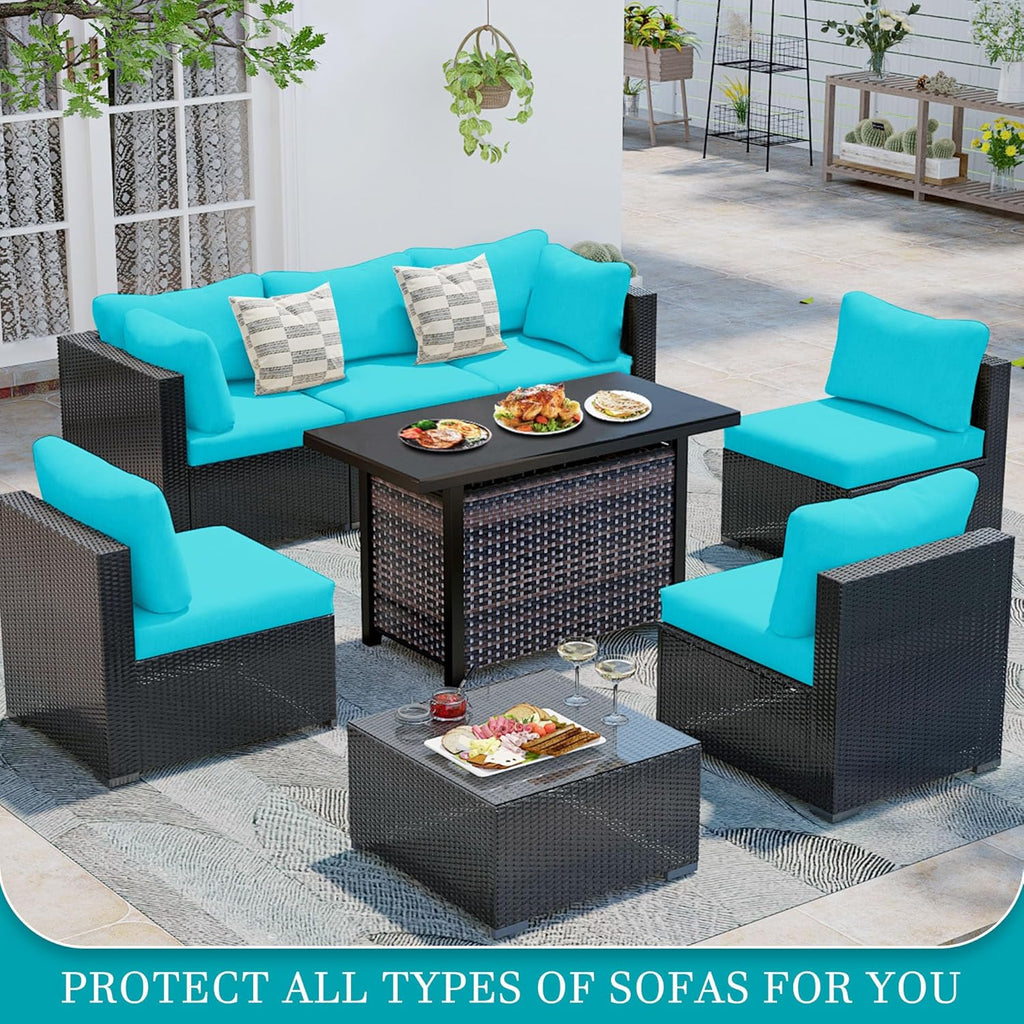 Skiennix 14-Piece Stretch Patio Cushion Covers - Washable Outdoor Sofa Slipcovers | Sky Blue