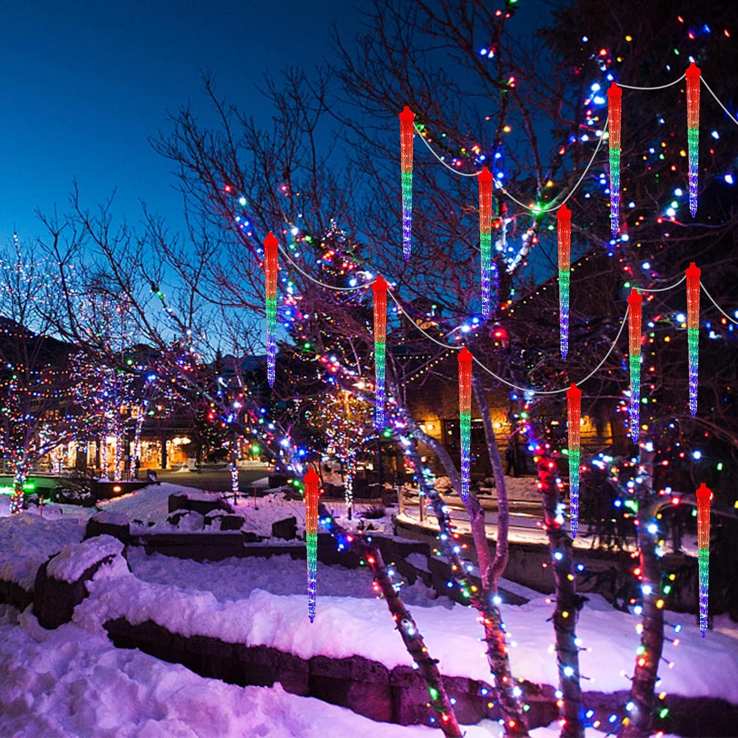 WATERGLIDE Meteor Shower Lights - 12" Outdoor Icicle Christmas Lights | 192 SMD LED Raindrop Decor