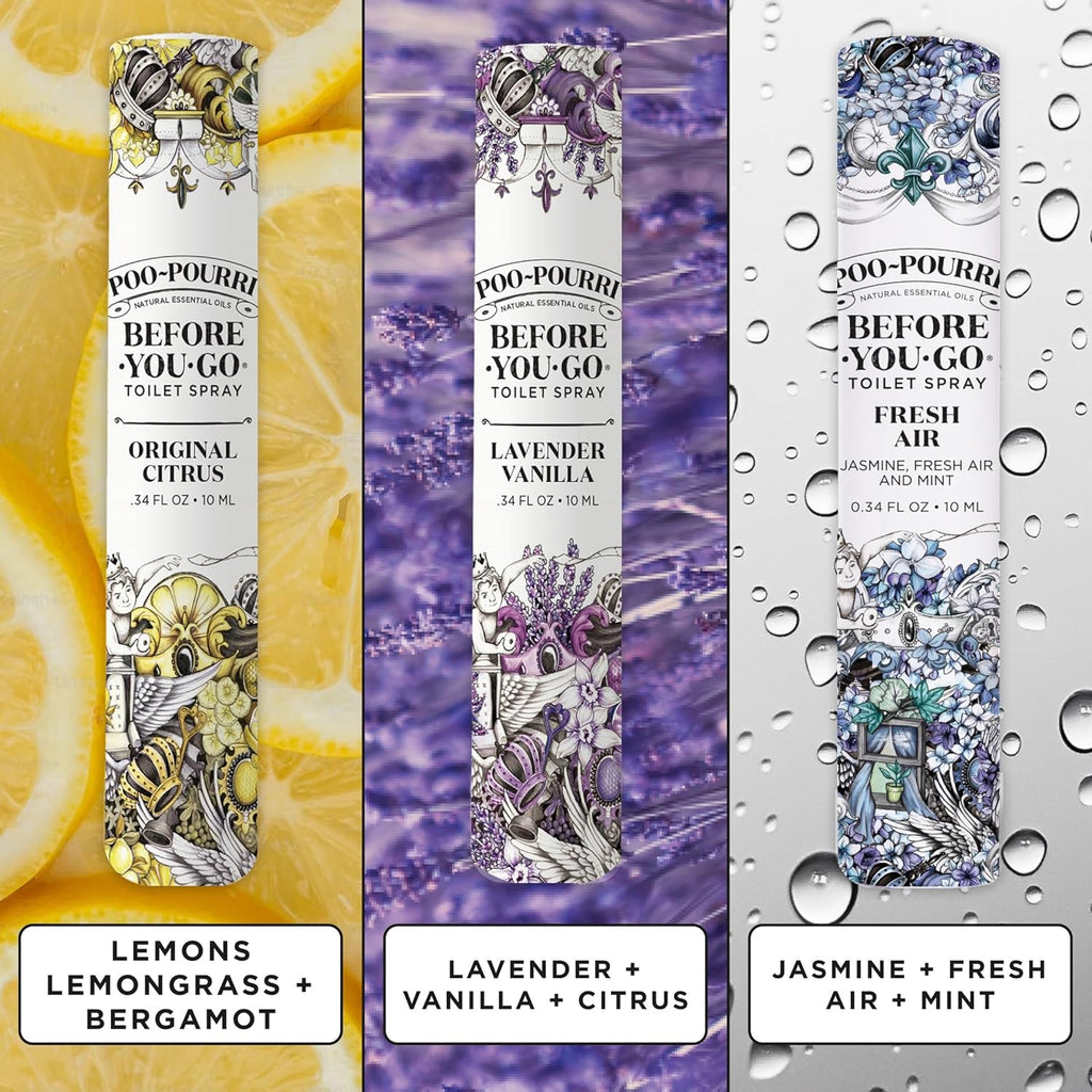 Poo-Pourri Before-You-Go Toilet Spray - Travel Essentials Variety Pack | 3 Scents, TSA Approved, 0.34 Fl Oz