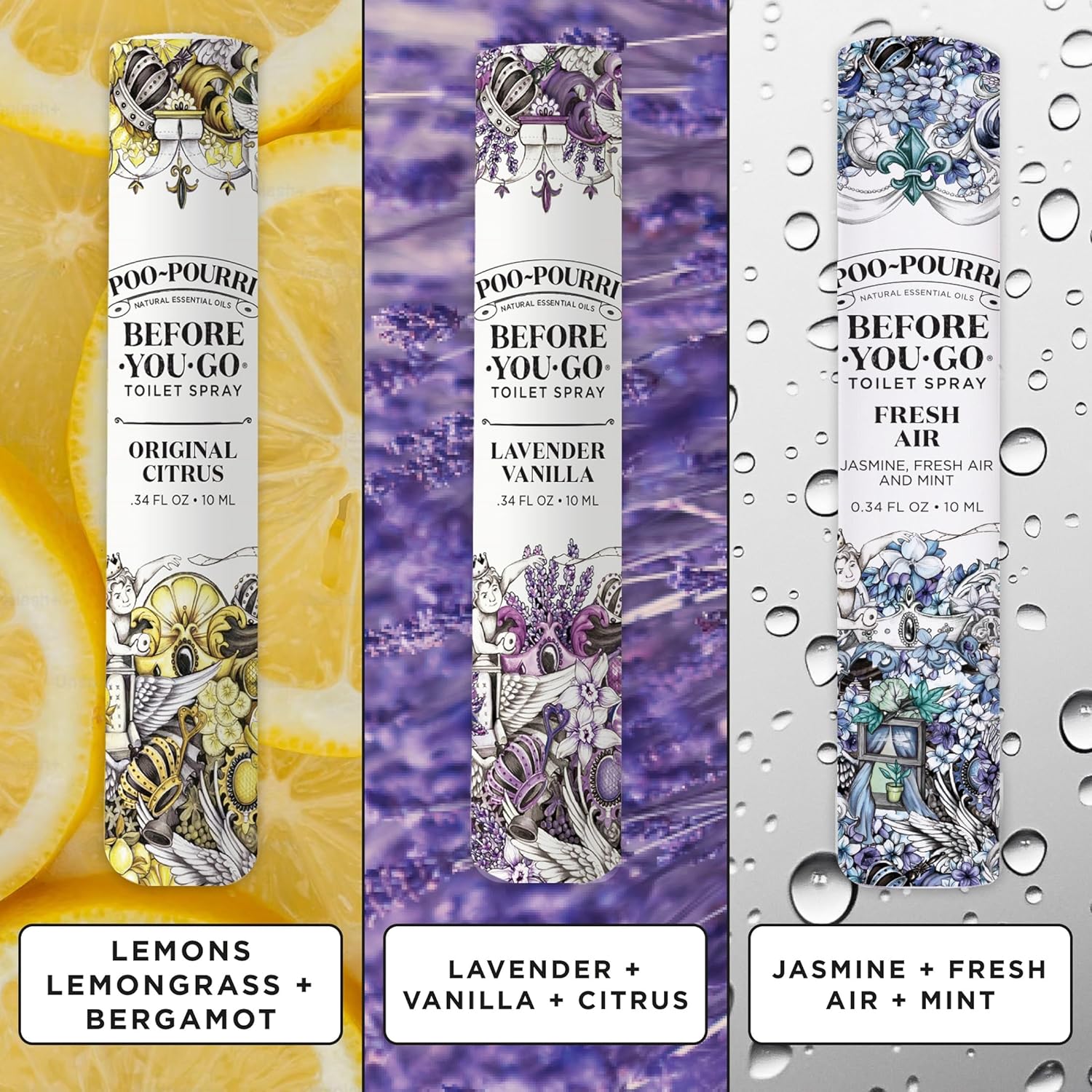 Poo-Pourri Before-You-Go Toilet Spray - Travel Essentials Variety Pack | 3 Scents, TSA Approved, 0.34 Fl Oz