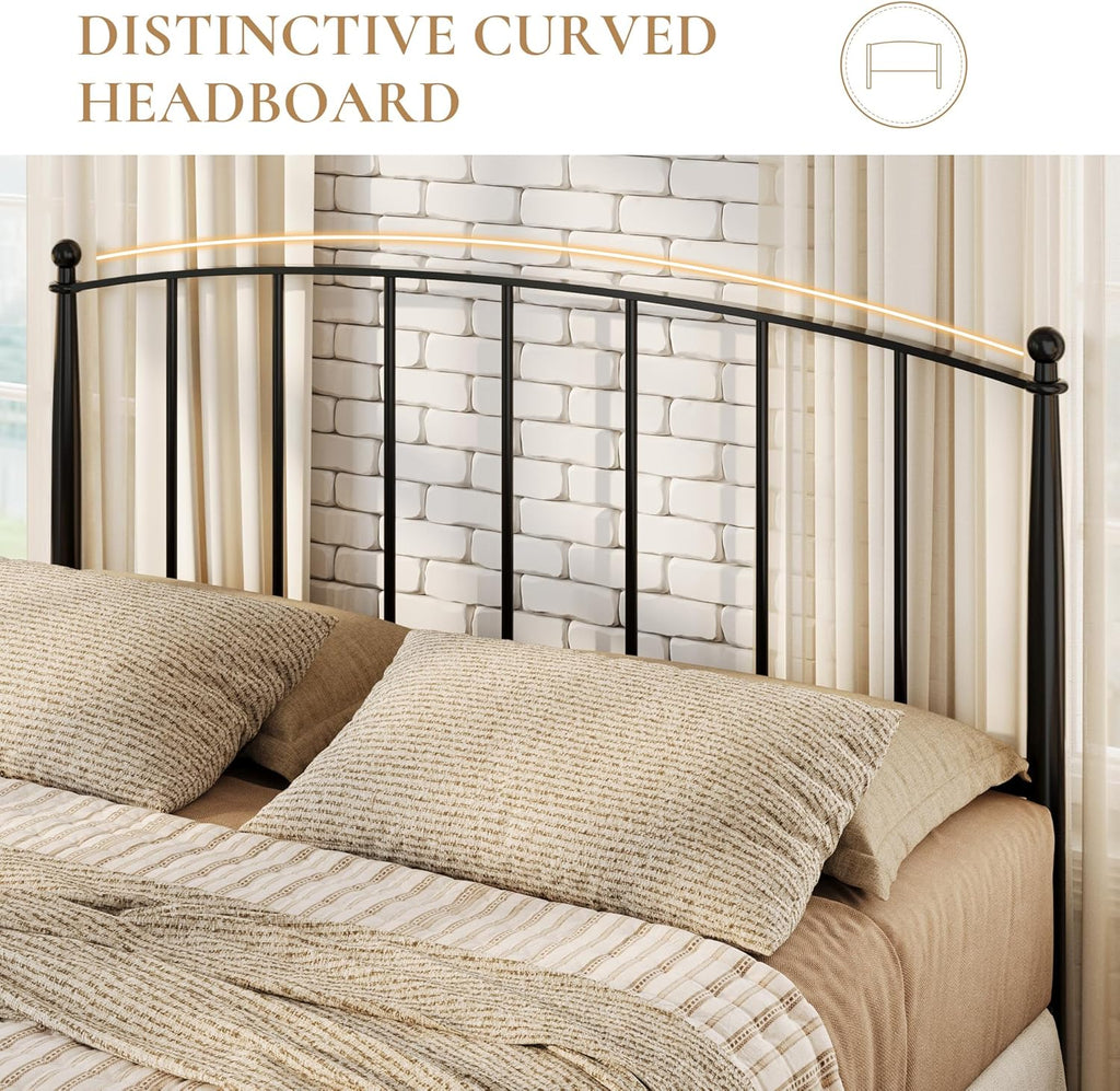 SHA CERLIN Queen Bed Frame - Metal Platform Bed with Victorian Iron Art Headboard & Footboard | Easy Assembly, Black
