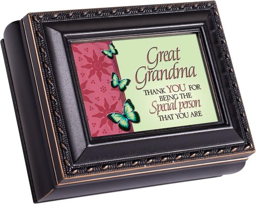 Cottage Garden Jewelry Keepsake Box - Great Grandma Special Design | Black Rope Trim, 4.5 x 3.5 Inches