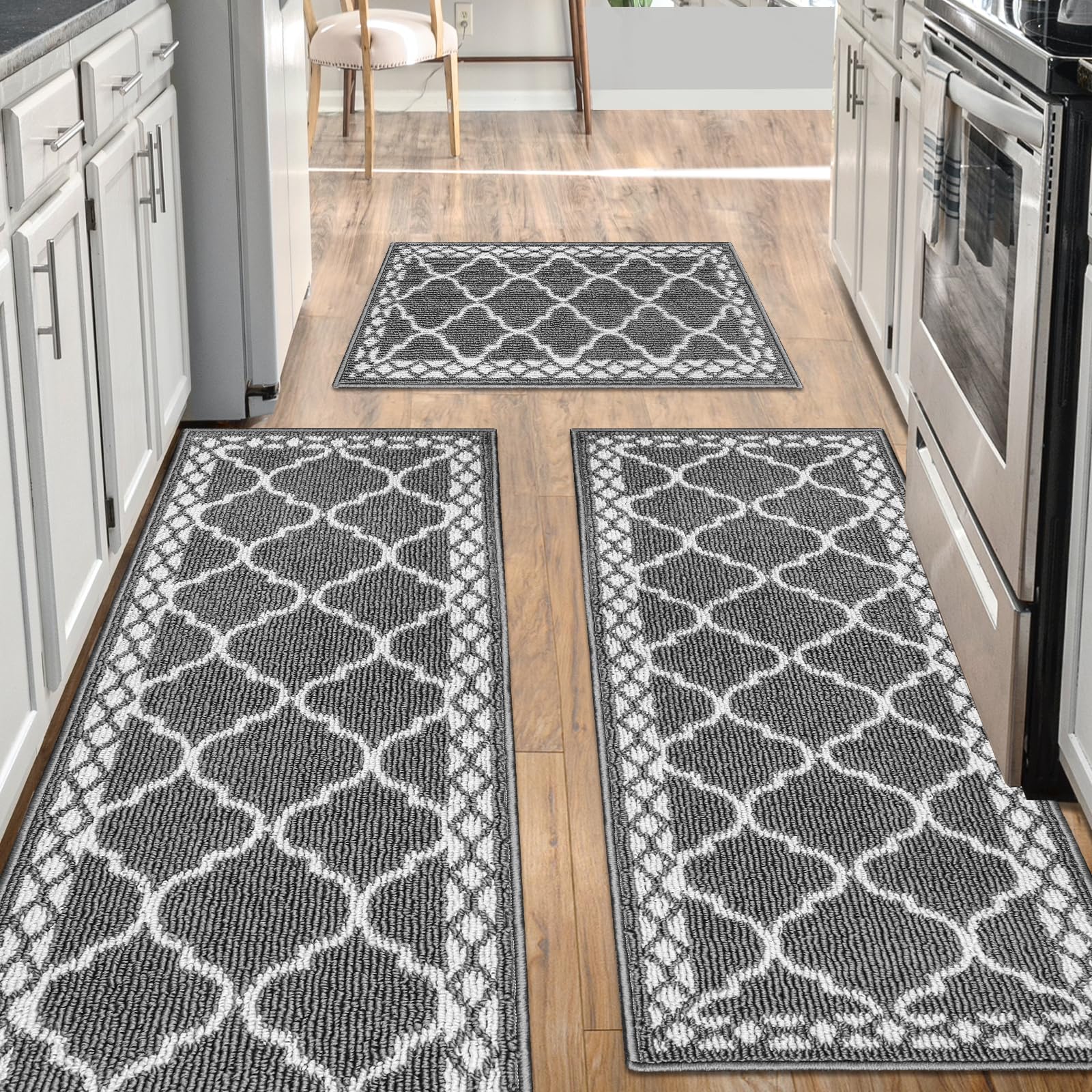 DINSUMRUG Kitchen Mats for Floor 3 Piece Set,Soft Comfort Kitchen Runner Rugs Non Skid Washable,Farmhouse Kitchen Mats for Floor Sets,Kitchen Area Rug Floor Mat for Bathroom Entryway Indoor Door
