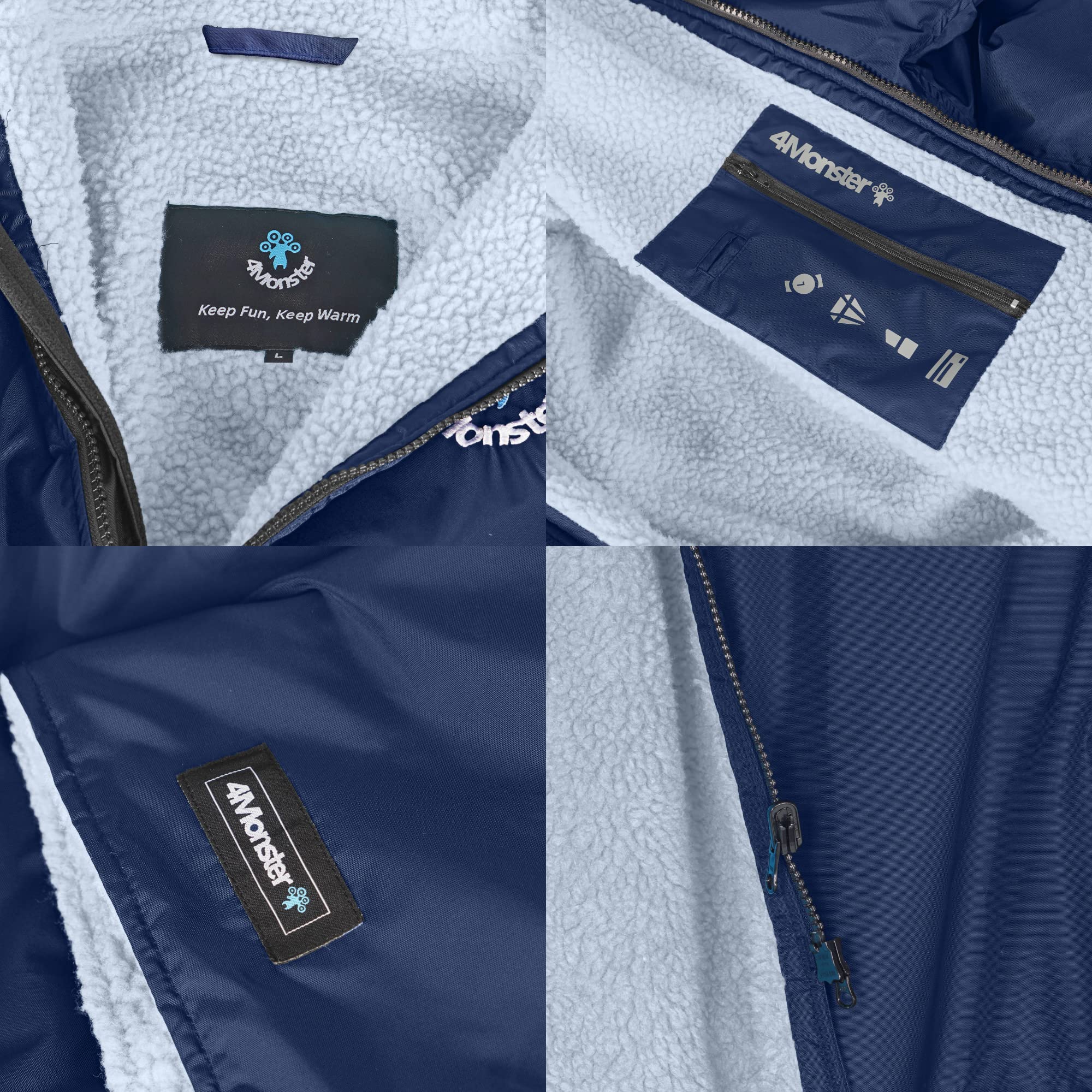 4MonsterSwim Parka with Hood,Quick-Dry Wetsuit Changing Robe Waterproof,Warm Coat Surf Poncho for Water Sport, Beach&Pool (Short Sleeve Navy, X-Large)