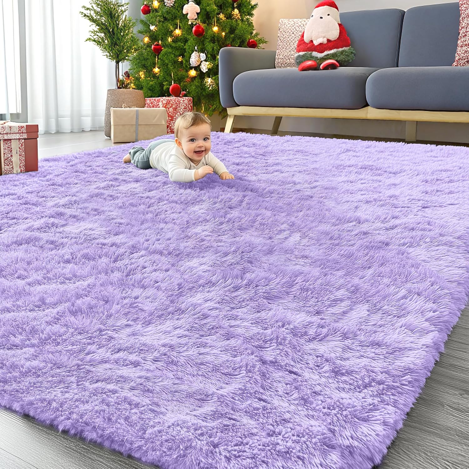 OLANLY Large Area Rug - Soft Fluffy Shaggy Indoor Carpet for Living Room & Bedroom | Light Purple 9x12
